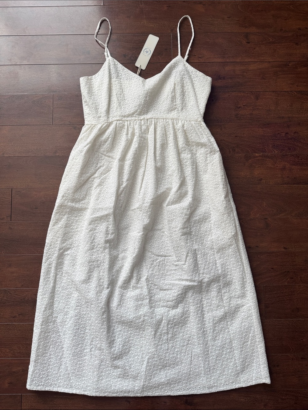 White Eyelet Spaghetti Strap Midi Dress - Women